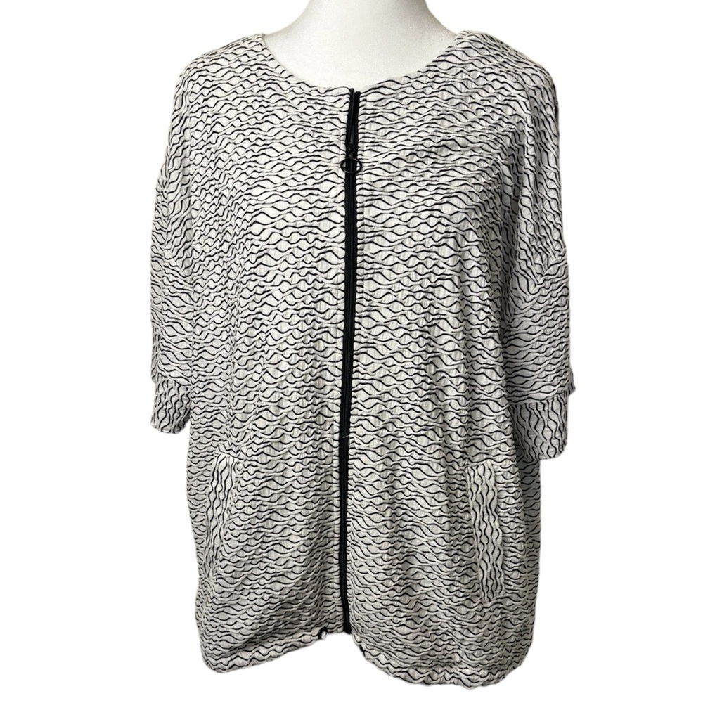 Allison Daley Full Zip Short Sleeve Jacket Bottom Drawstring Black/White Sz. XL